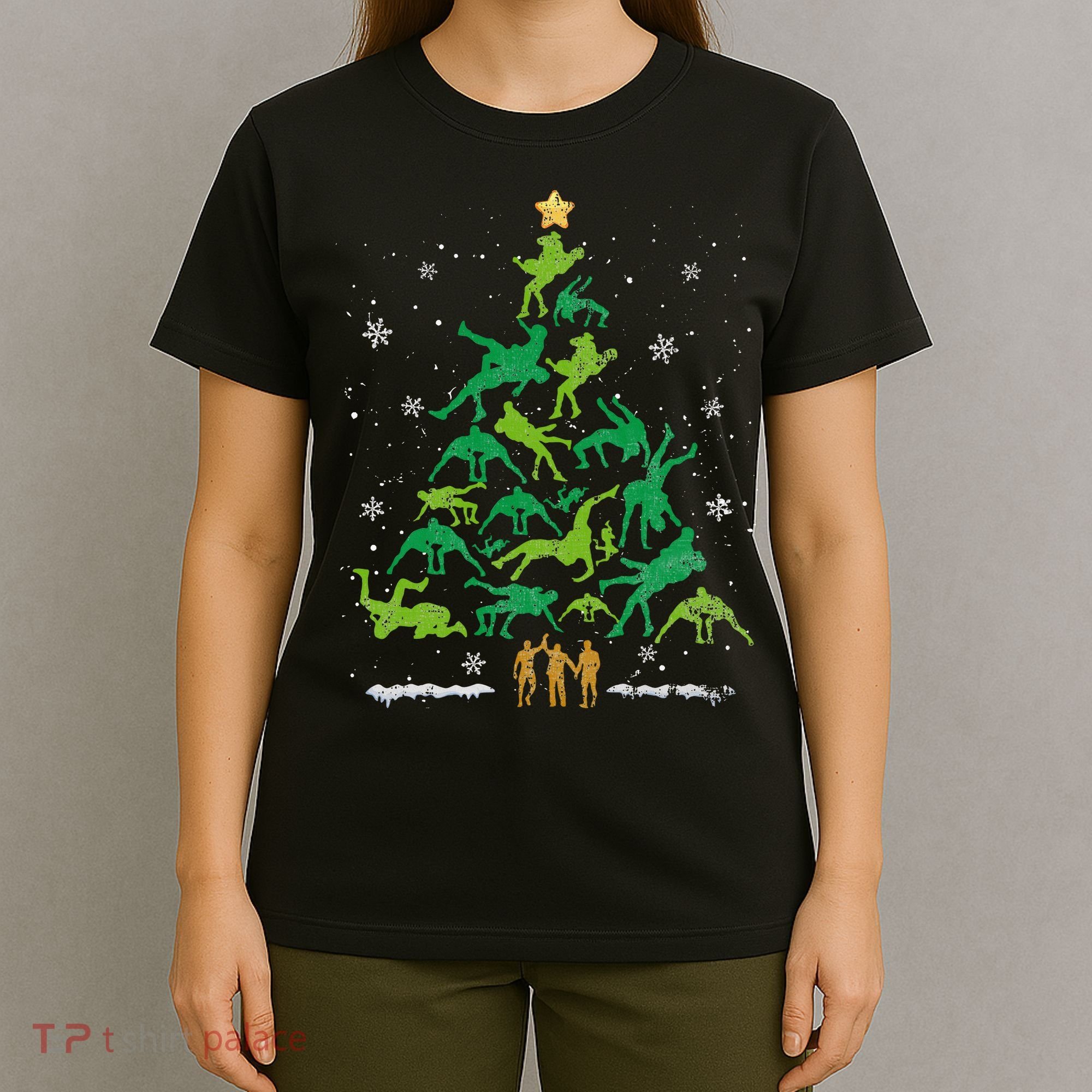 Retro Wrestling Christmas Tree Xmas Wrestling Player Lover T-Shirt