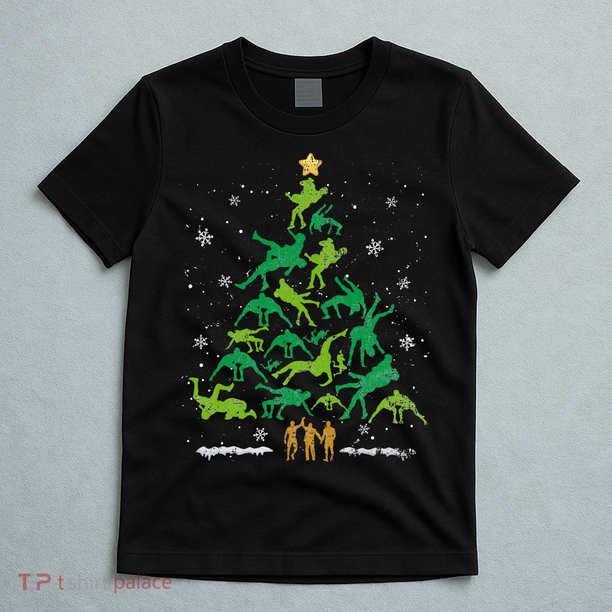 Retro Wrestling Christmas Tree Xmas Wrestling Player Lover T-Shirt