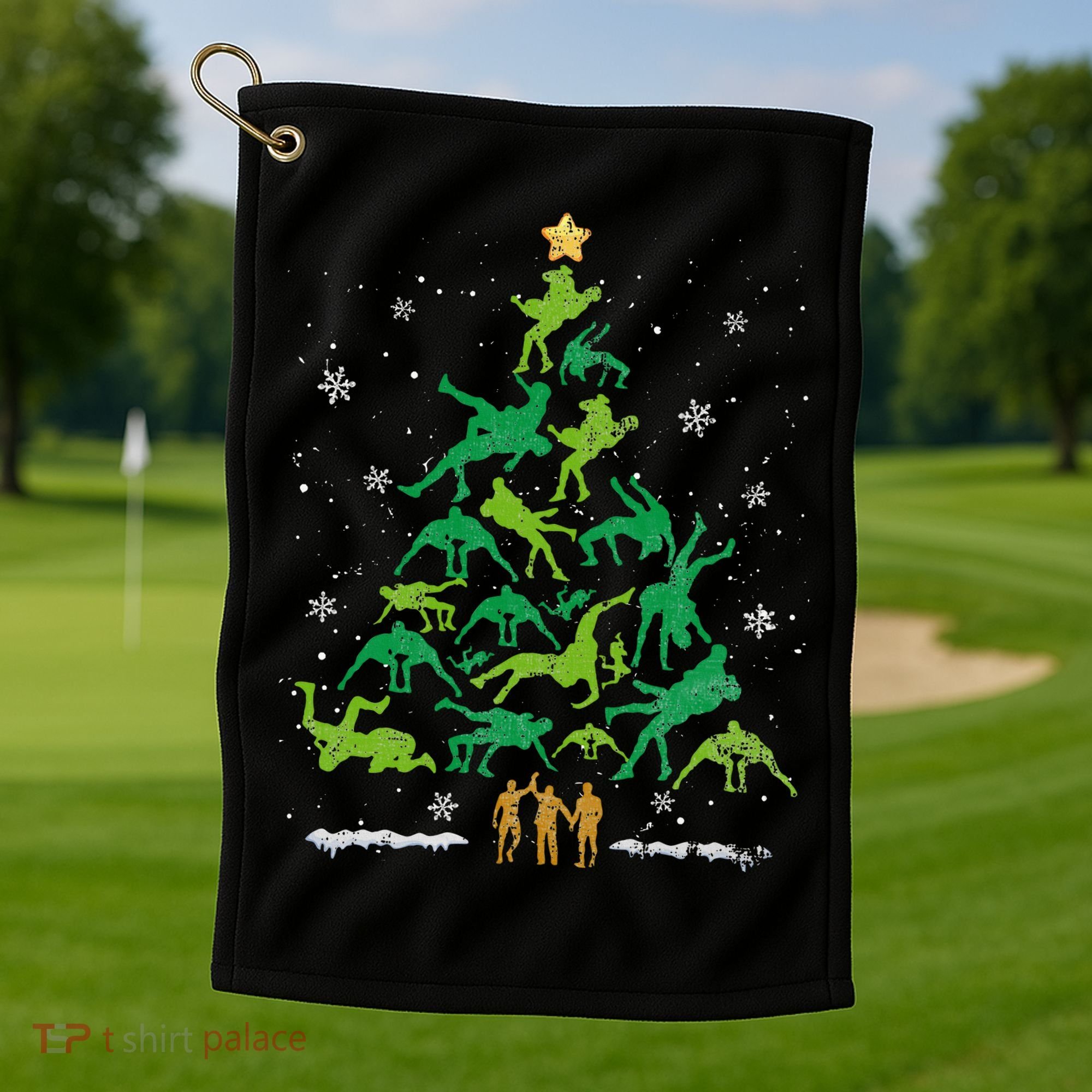 Retro Wrestling Christmas Tree Xmas Wrestling Player Lover Golf Towel