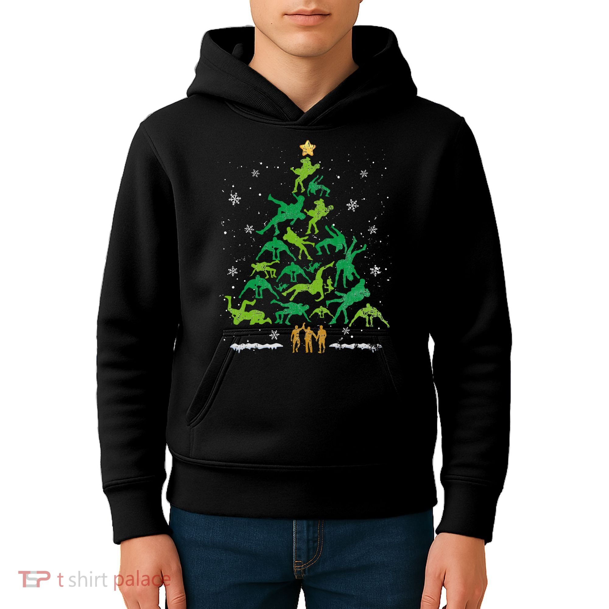 Retro Wrestling Christmas Tree Xmas Wrestling Player Lover Kids Hoodie