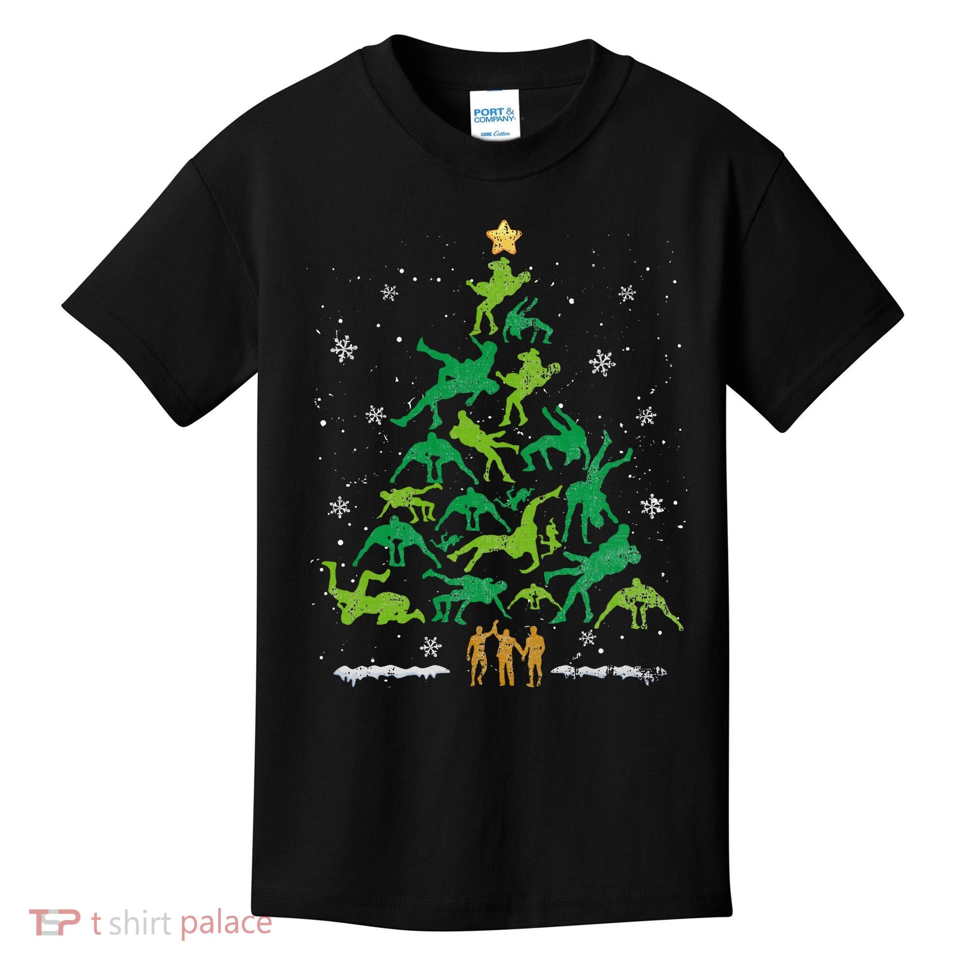Retro Wrestling Christmas Tree Xmas Wrestling Player Lover Kids T-Shirt