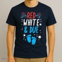 Red White Due Baby Shower 4th Of July Pregnancy Announcement T-Shirt thumb 3