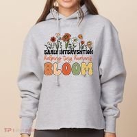 Retro Wildflower Early Intervention Helping Tiny Human Bloom Ladies Heavyweight Boxy Pullover Hoodie thumb 0