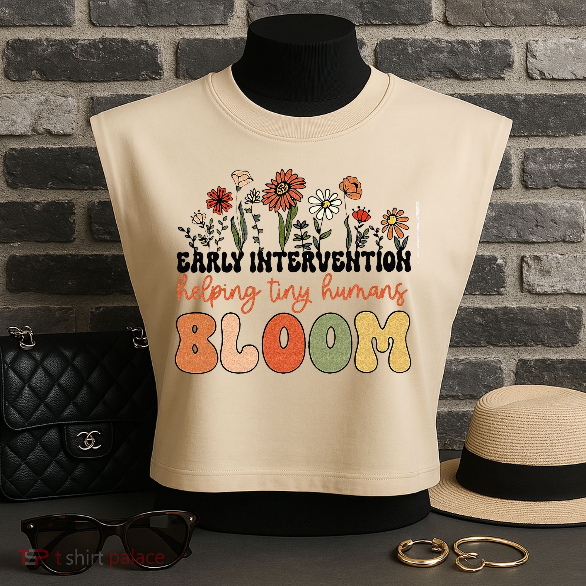 Retro Wildflower Early Intervention Helping Tiny Human Bloom Garment-Dyed Women's Muscle Tee