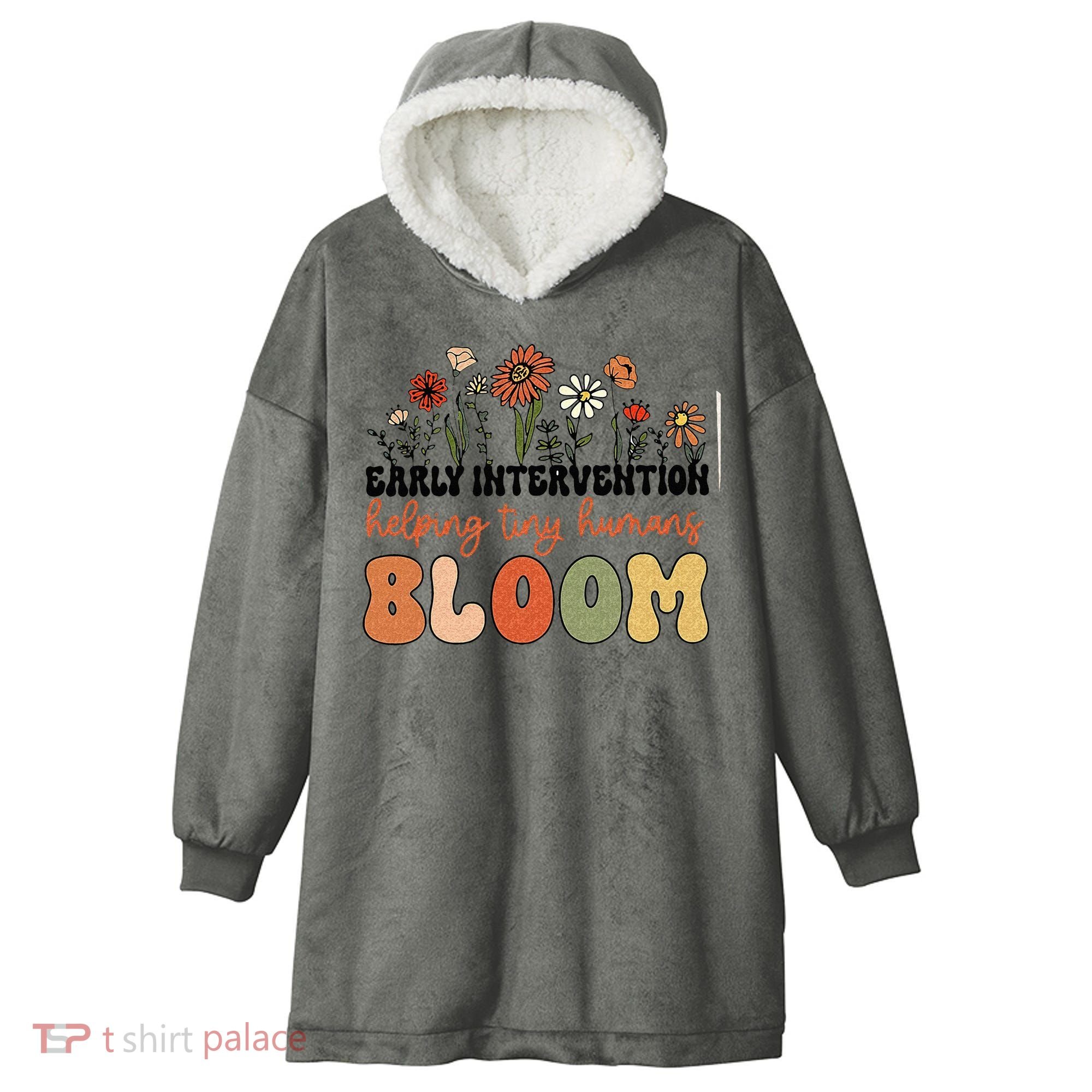 Retro Wildflower Early Intervention Helping Tiny Human Bloom Hooded Wearable Blanket