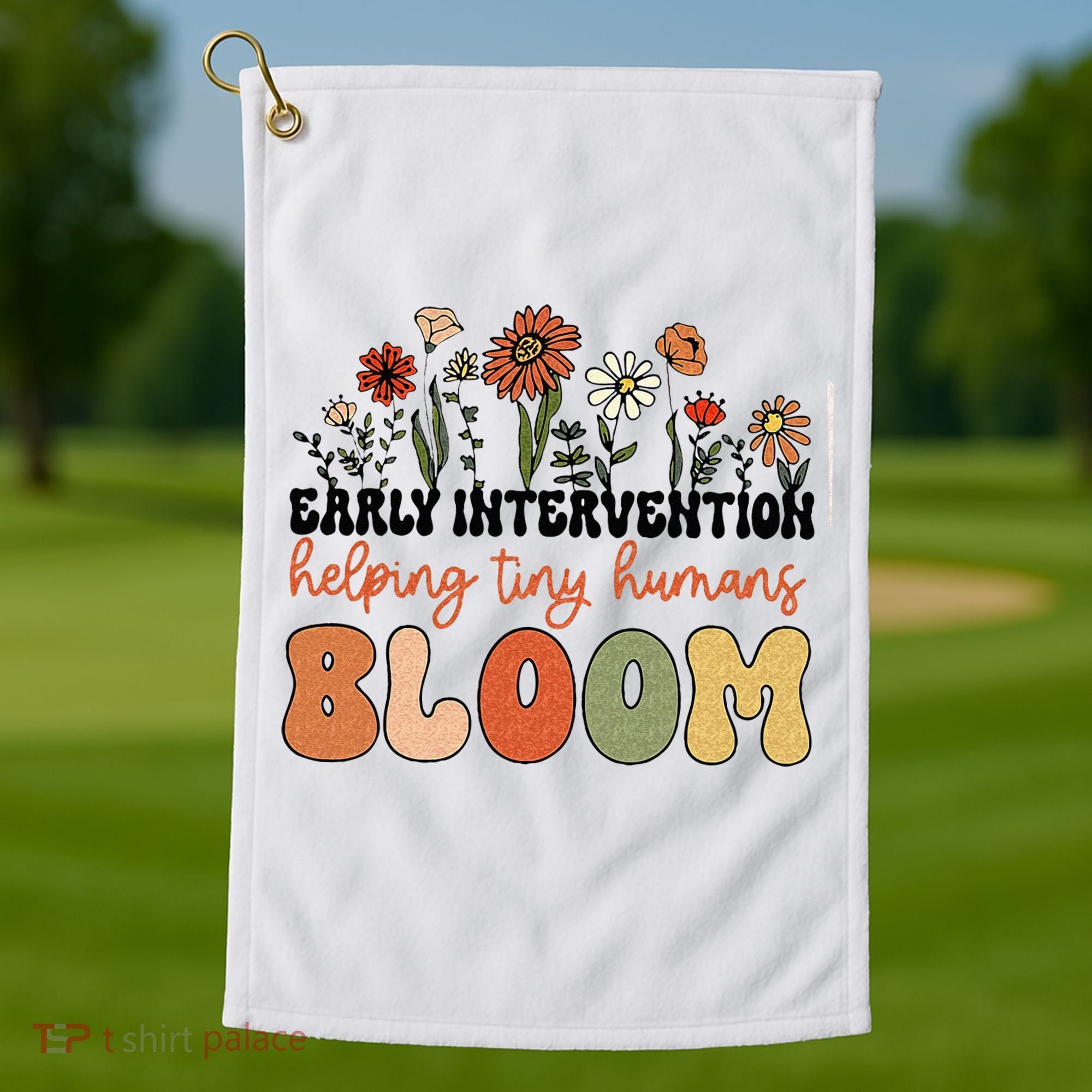 Retro Wildflower Early Intervention Helping Tiny Human Bloom Golf Towel