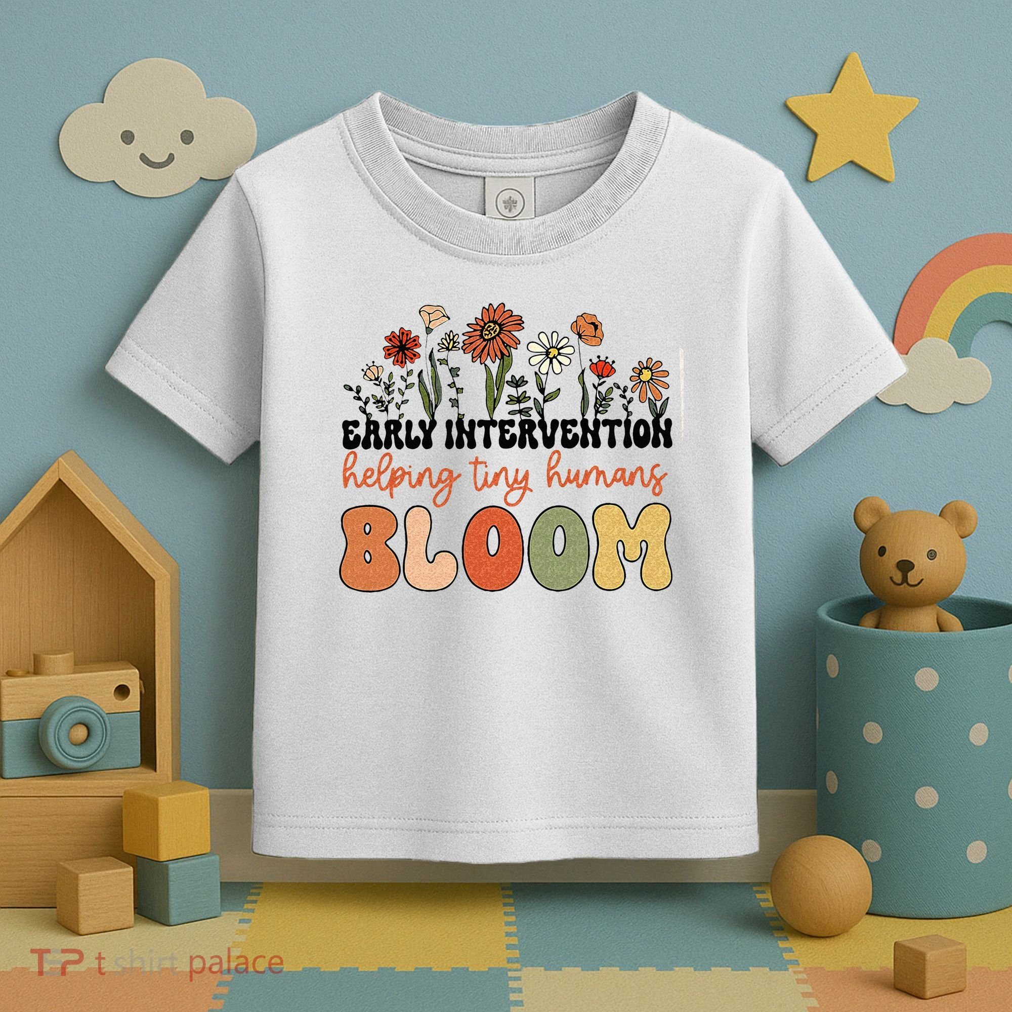 Retro Wildflower Early Intervention Helping Tiny Human Bloom Toddler T-Shirt
