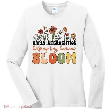 Retro Wildflower Early Intervention Helping Tiny Human Bloom Women's Long Sleeve Shirt