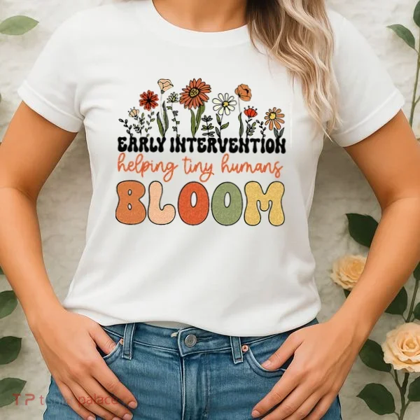 Retro Wildflower Early Intervention Helping Tiny Human Bloom Women's T-Shirt