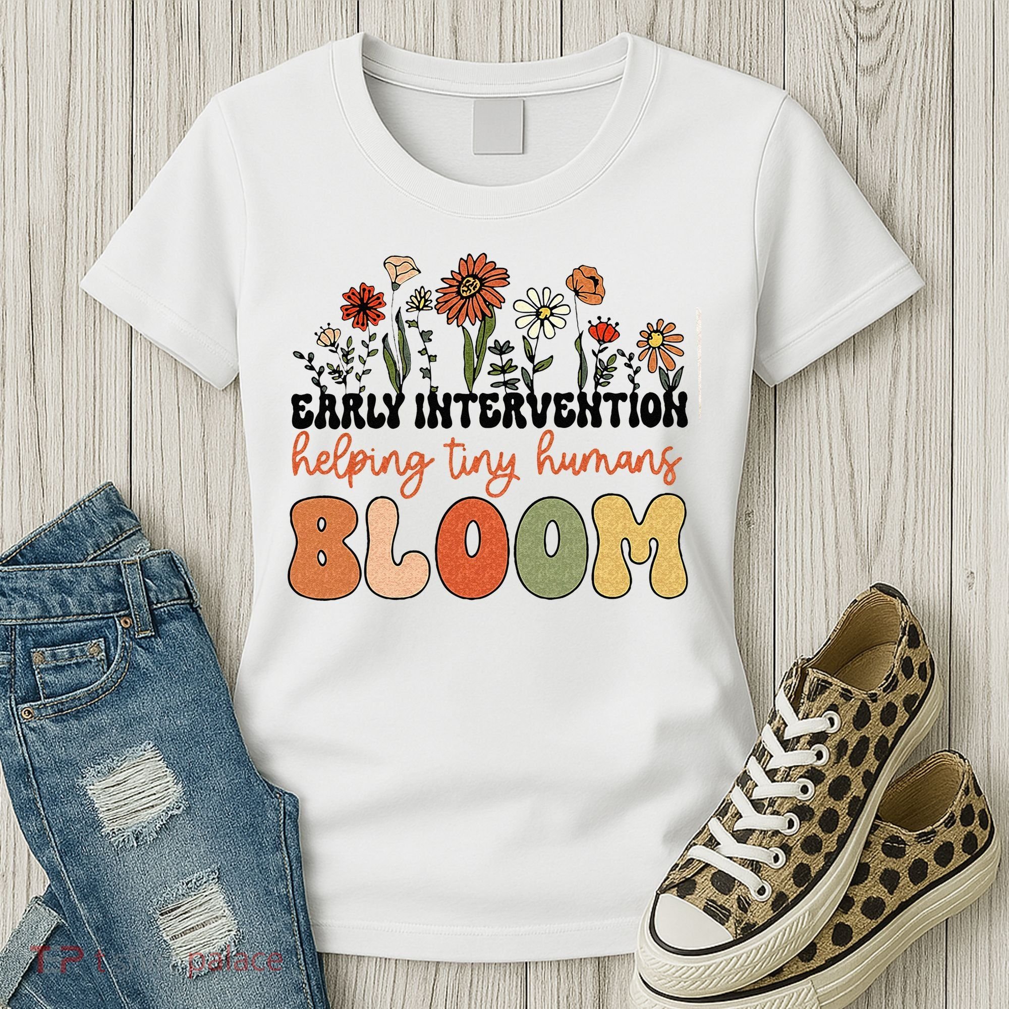 Retro Wildflower Early Intervention Helping Tiny Human Bloom Women's T-Shirt