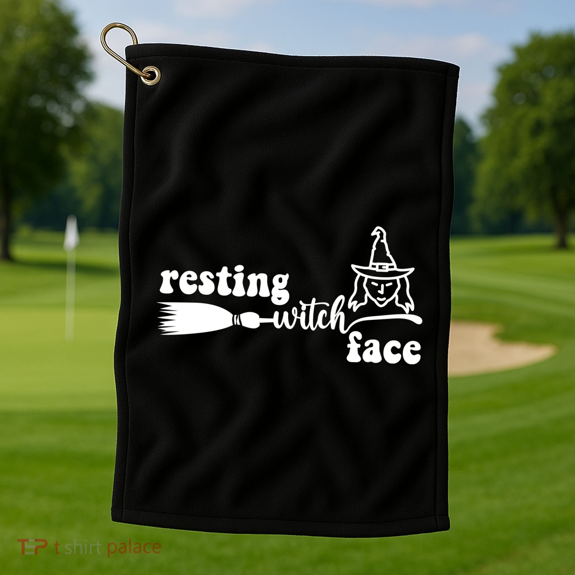 Resting Witch Face Funny Halloween Golf Towel