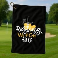 Resting Witch Face Funny Halloween Golf Towel thumb 1