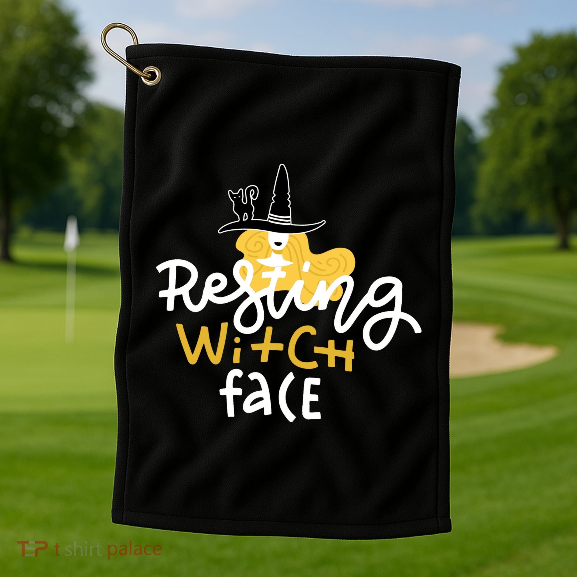 Resting Witch Face Funny Halloween Golf Towel