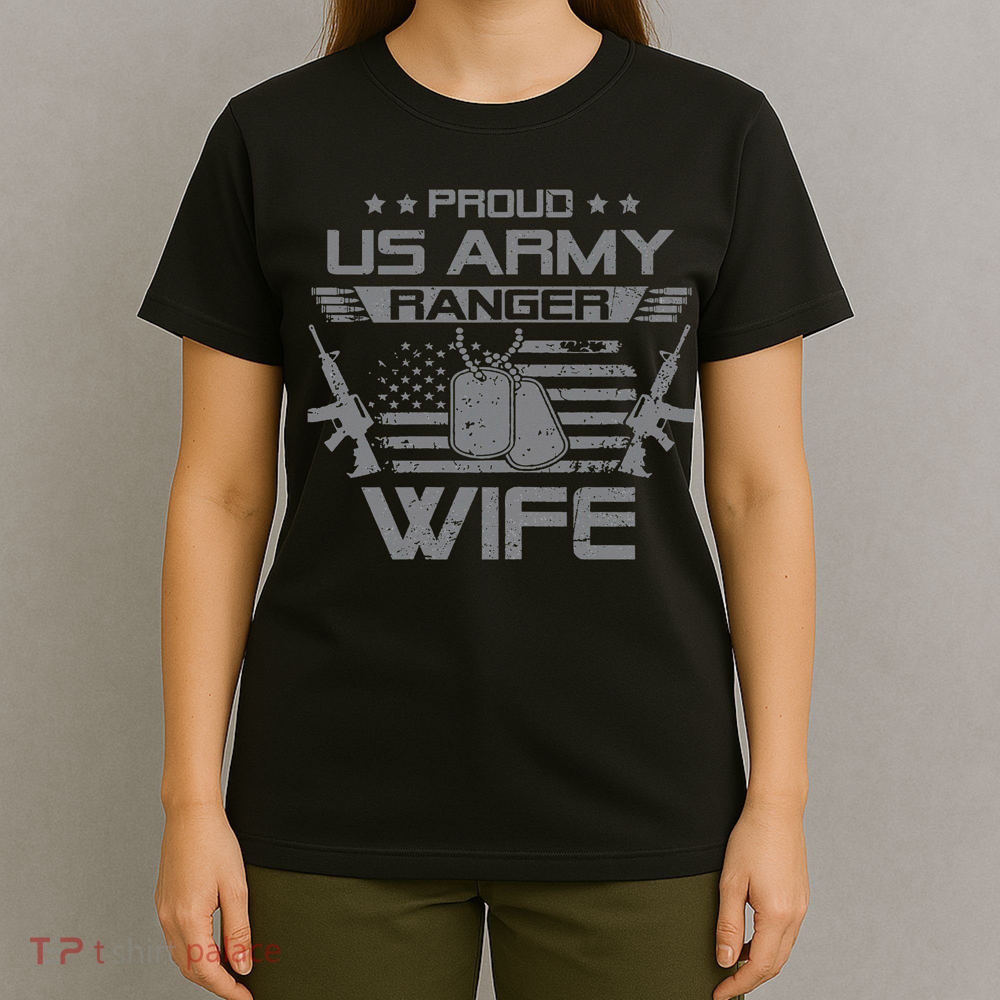 Ranger Wife Flag American Usa Military T-Shirt
