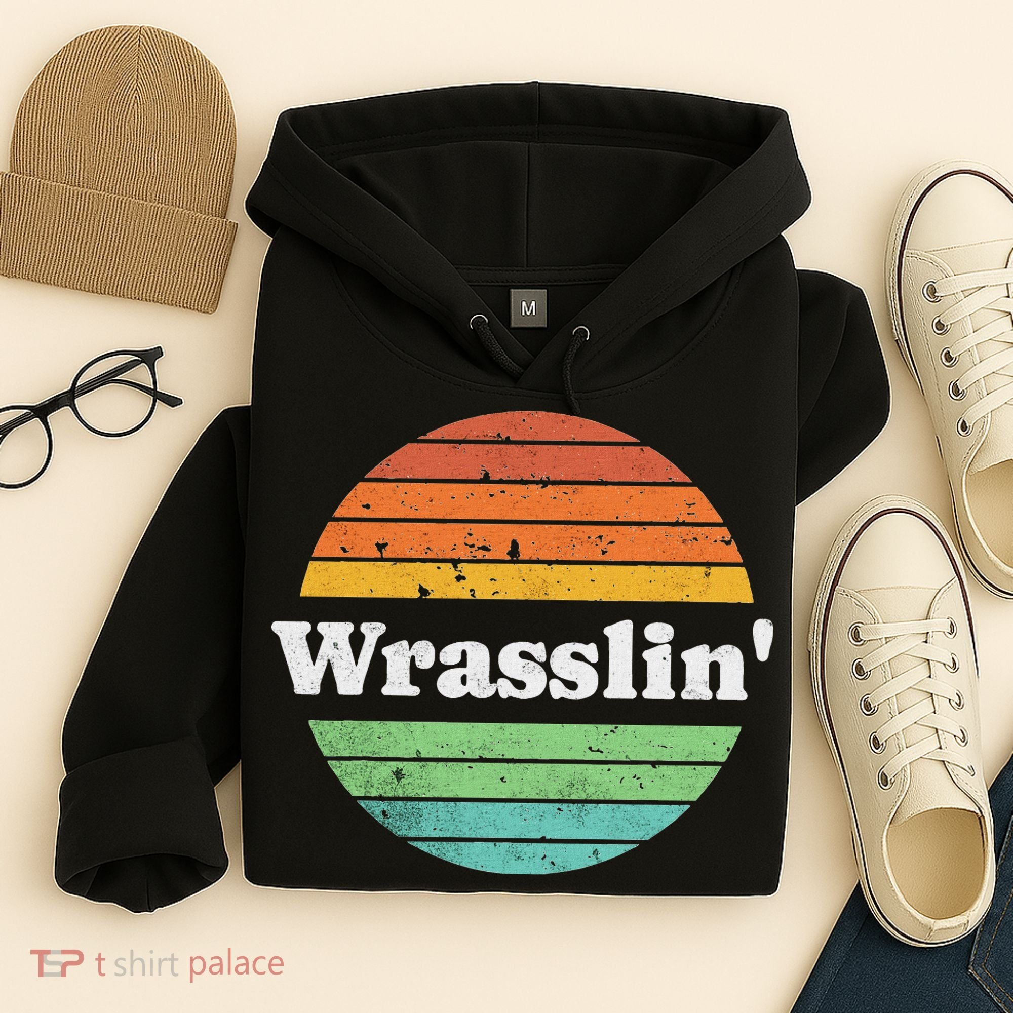 Retro Wrasslin Funny Wrestling Lover 70s Style Hoodie