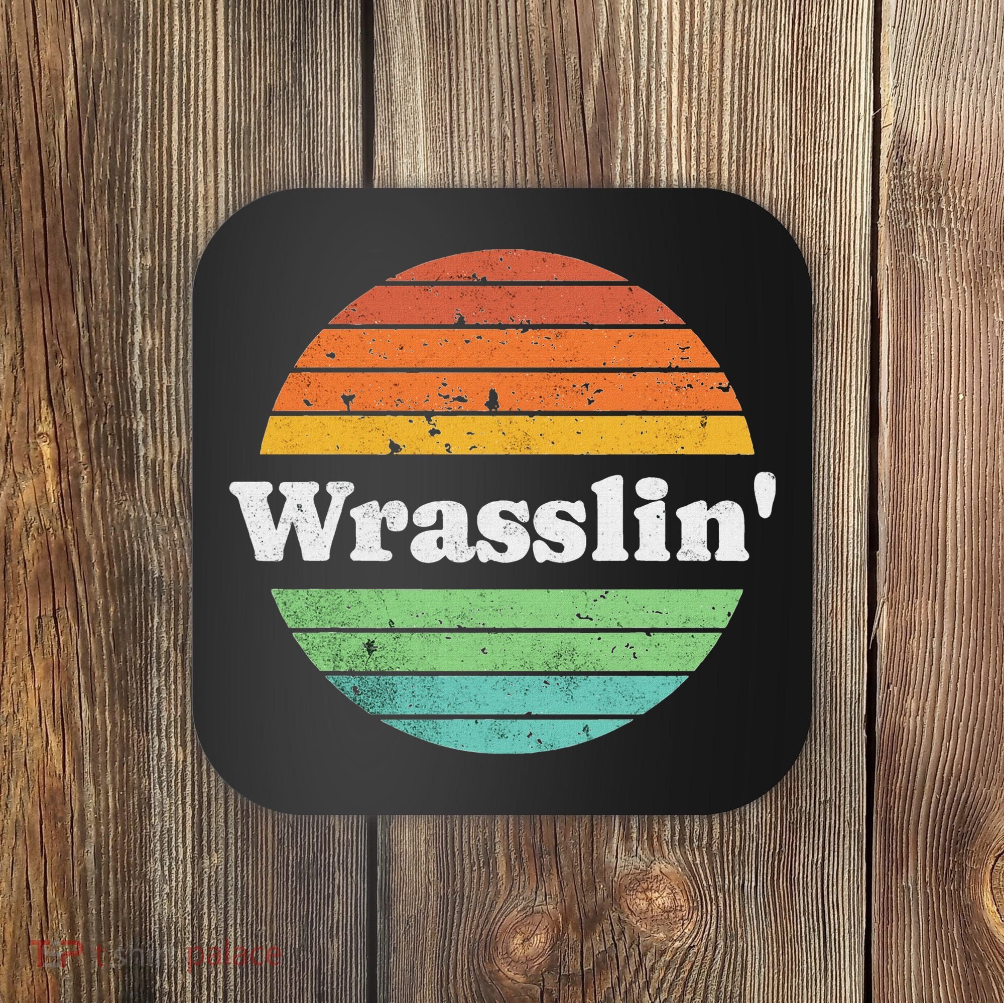Retro Wrasslin Funny Wrestling Lover 70s Style Coaster