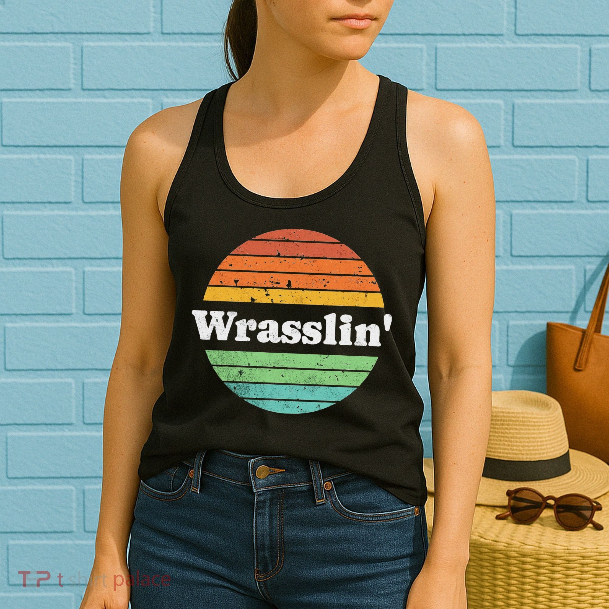 Retro Wrasslin Funny Wrestling Lover 70s Style Women's Tank Top