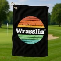 Retro Wrasslin Funny Wrestling Lover 70s Style Golf Towel thumb 1