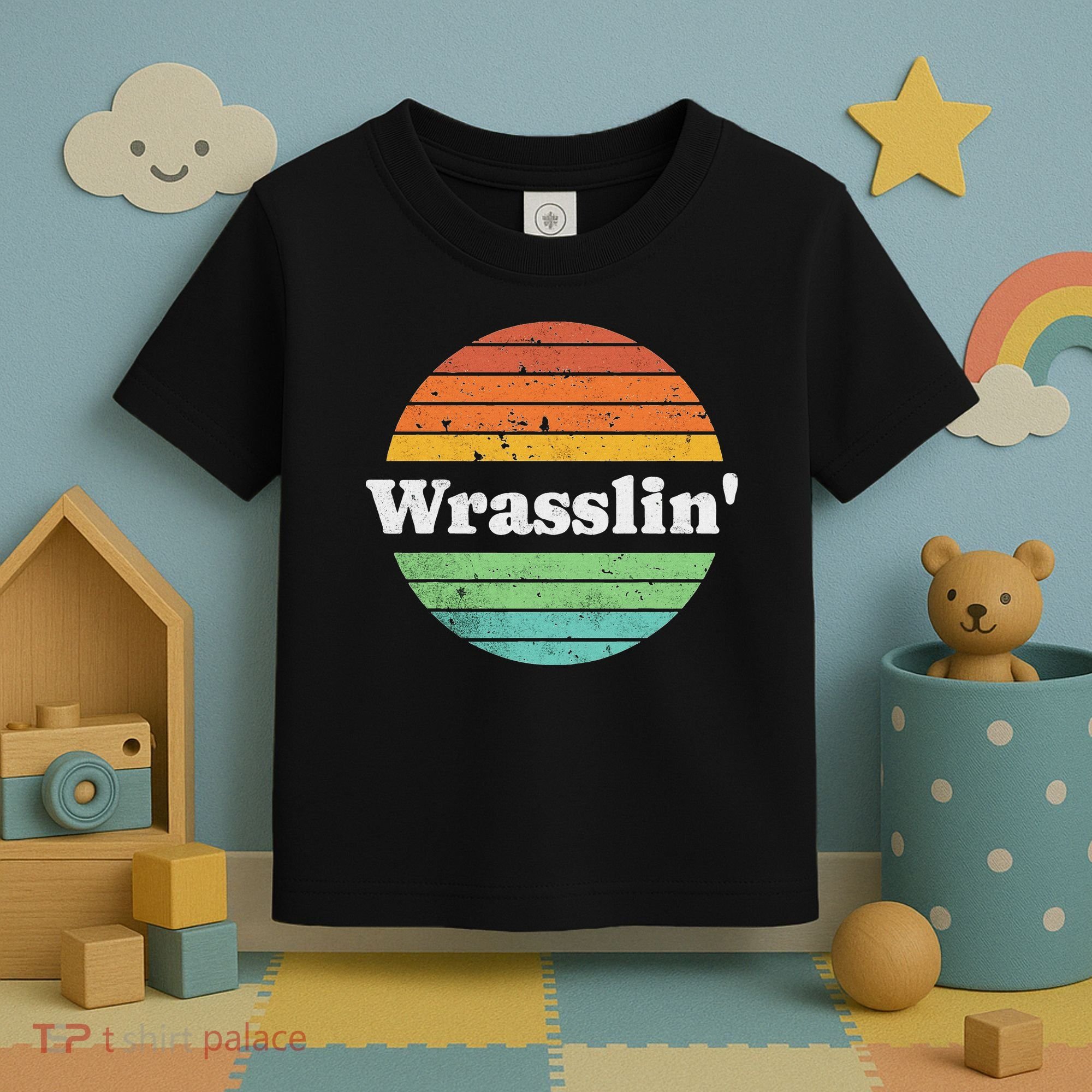 Retro Wrasslin Funny Wrestling Lover 70s Style Toddler T-Shirt