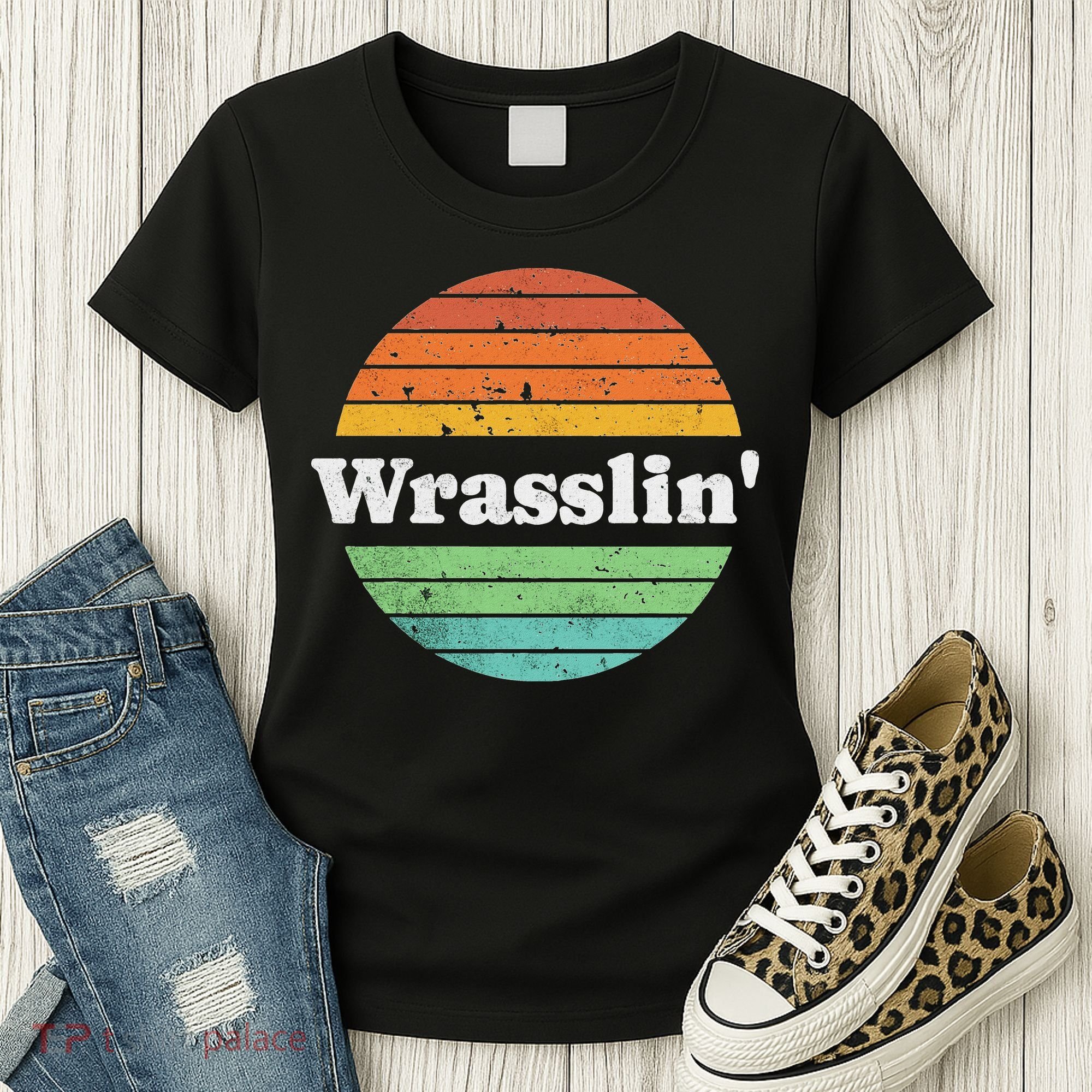 Retro Wrasslin Funny Wrestling Lover 70s Style Women's T-Shirt
