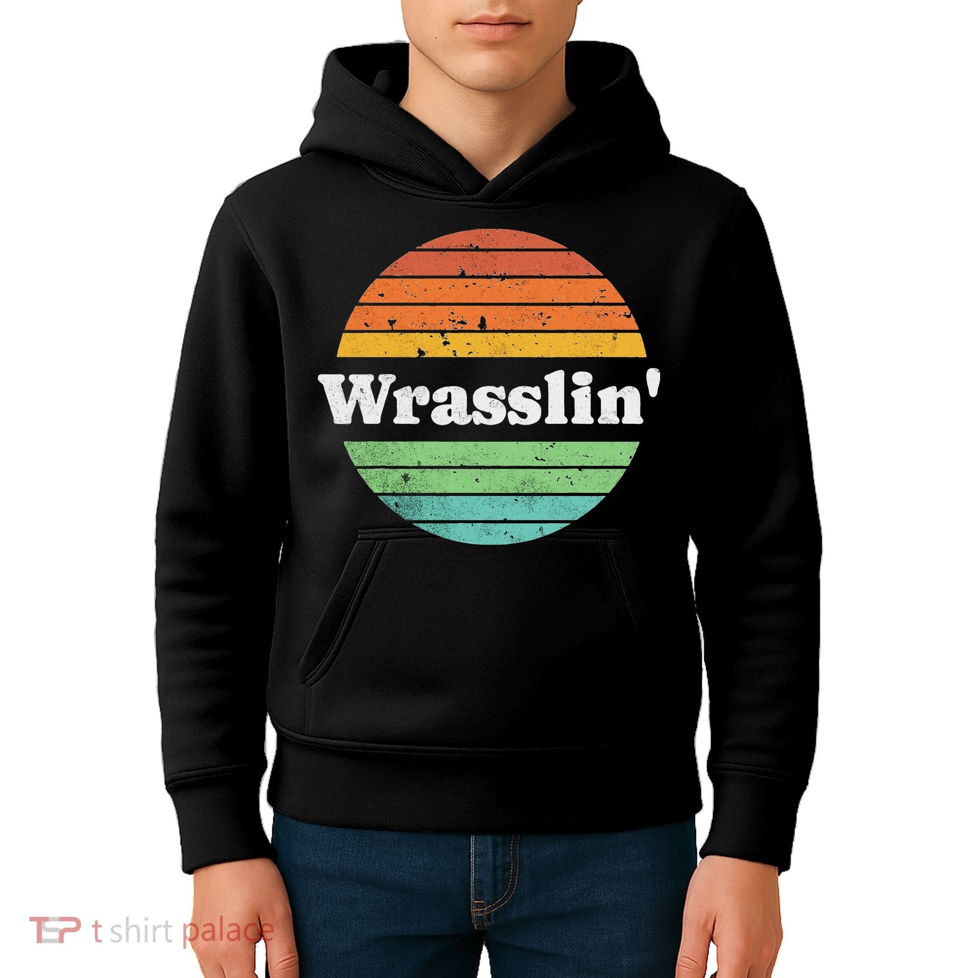 Retro Wrasslin Funny Wrestling Lover 70s Style Kids Hoodie
