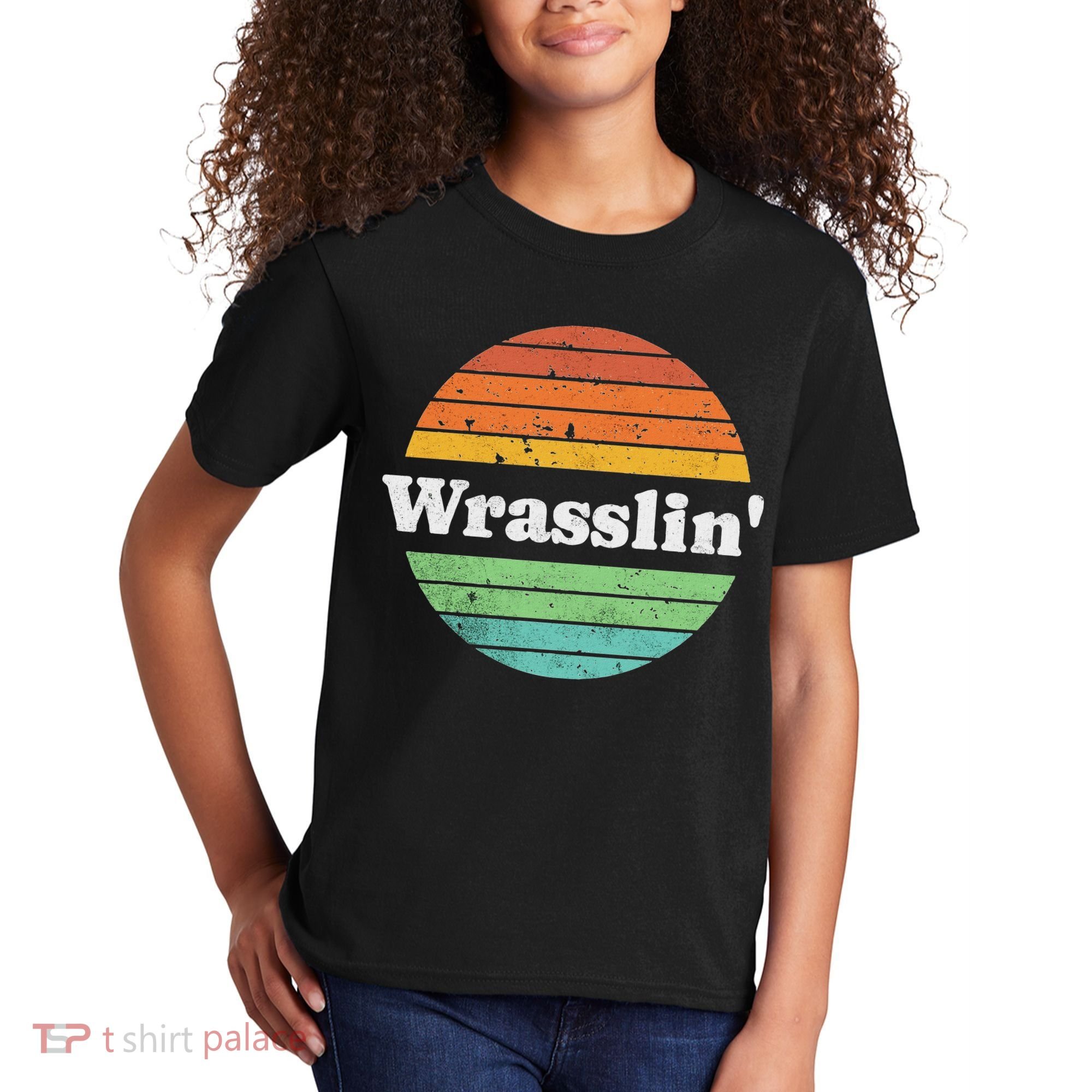 Retro Wrasslin Funny Wrestling Lover 70s Style Kids T-Shirt