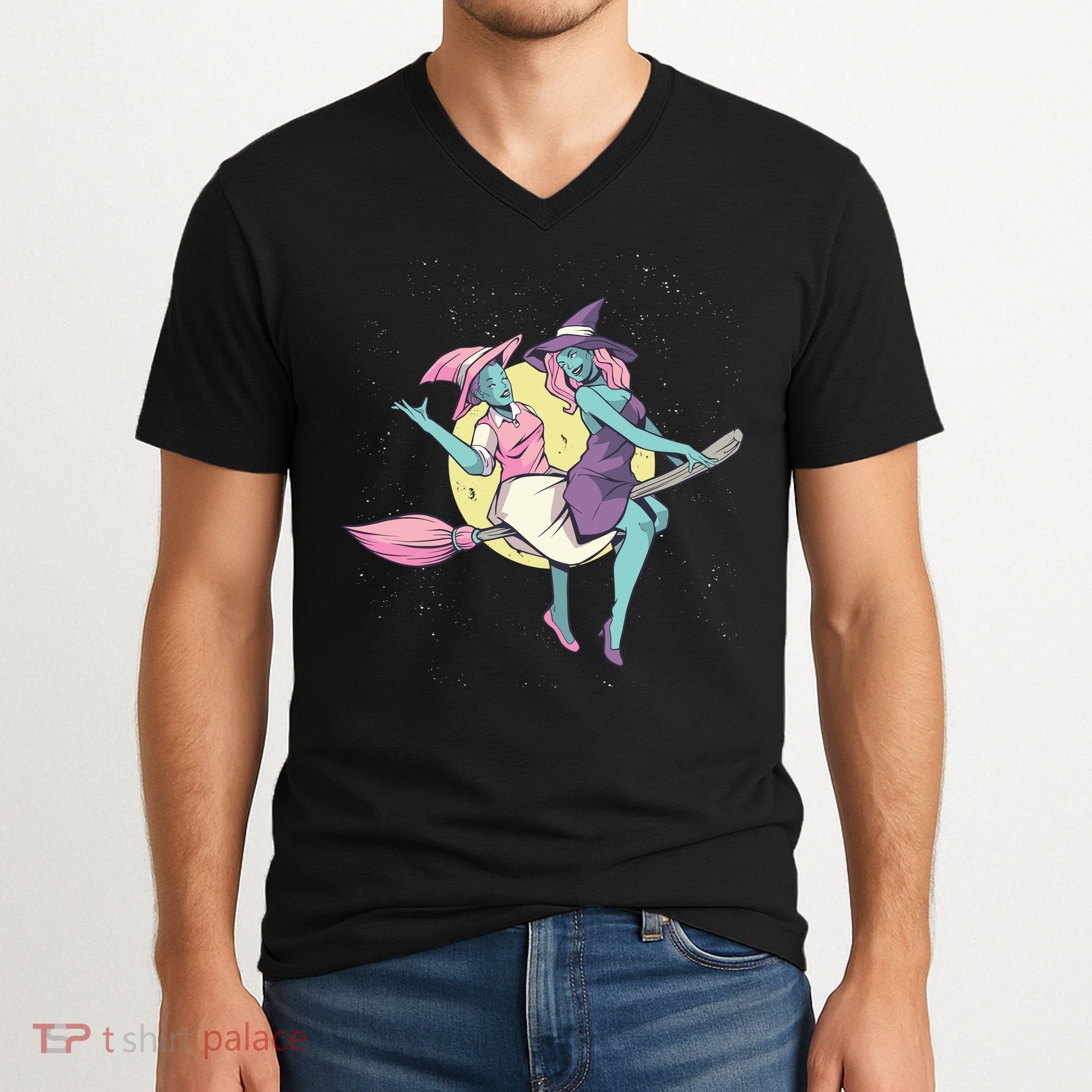 Retro Witches Flying V-Neck T-Shirt
