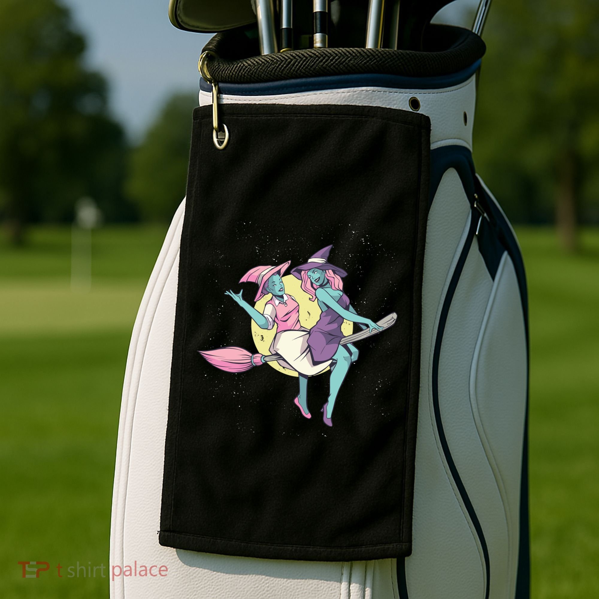 Retro Witches Flying Golf Towel