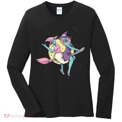 Retro Witches Flying Women's Long Sleeve Shirt