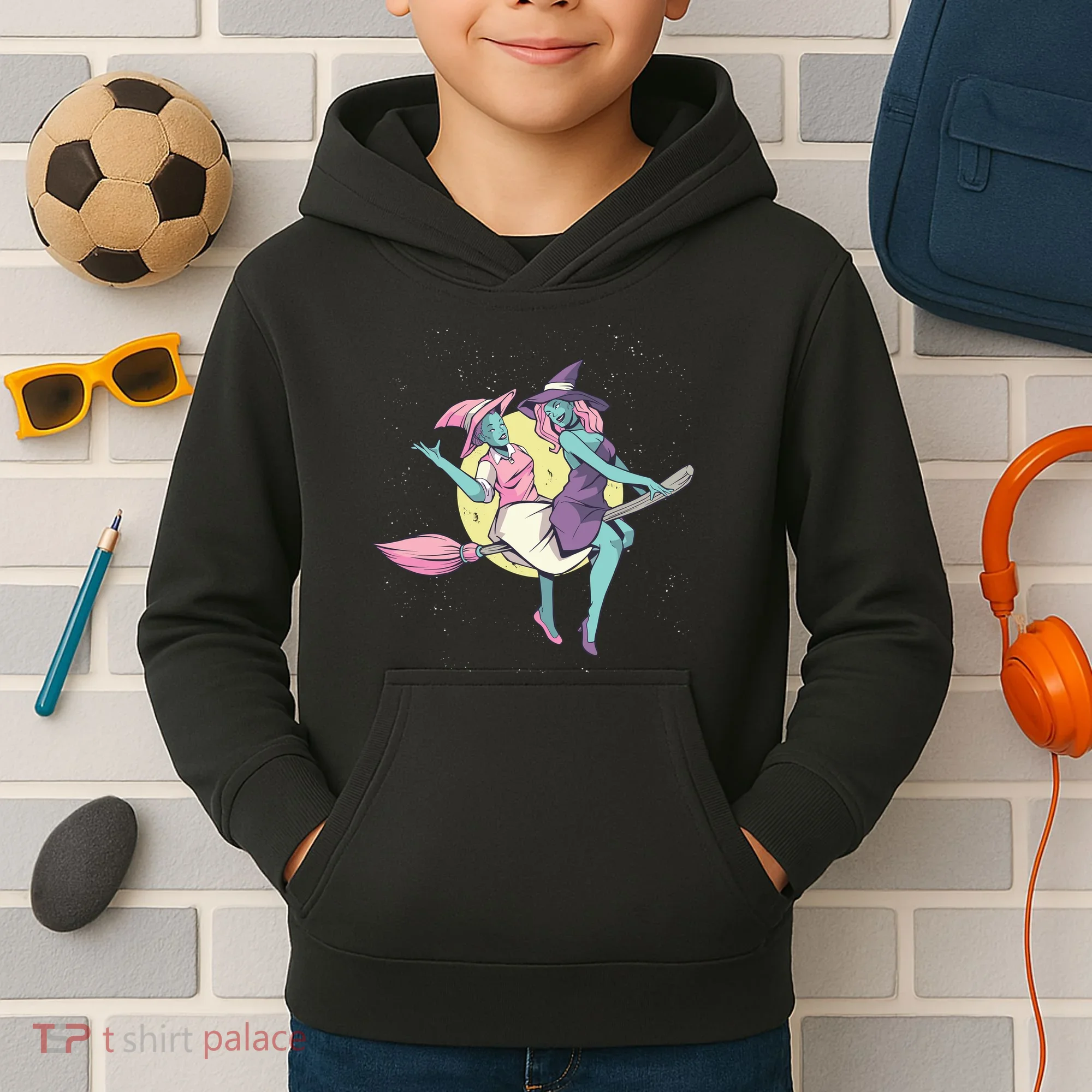 Retro Witches Flying Kids Hoodie