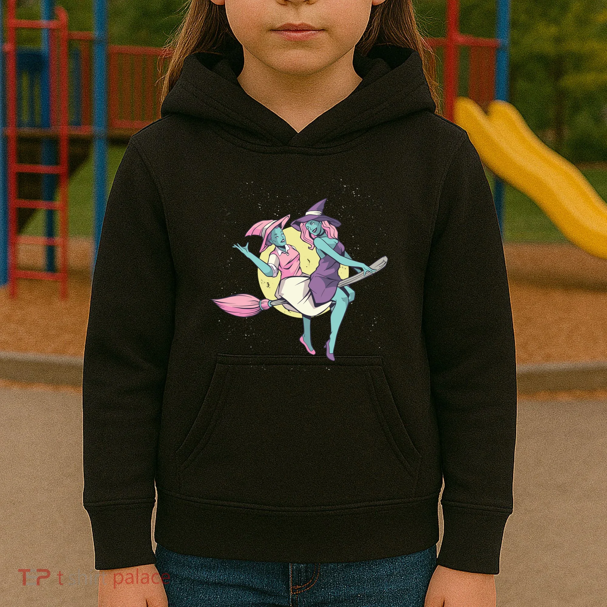 Retro Witches Flying Kids Hoodie