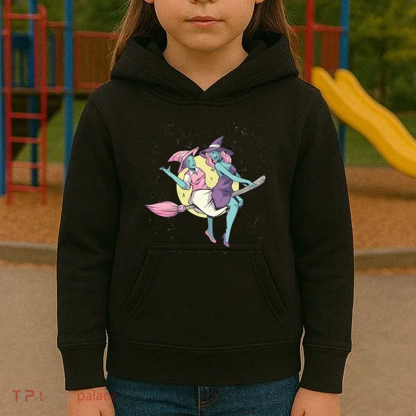Retro Witches Flying Kids Hoodie