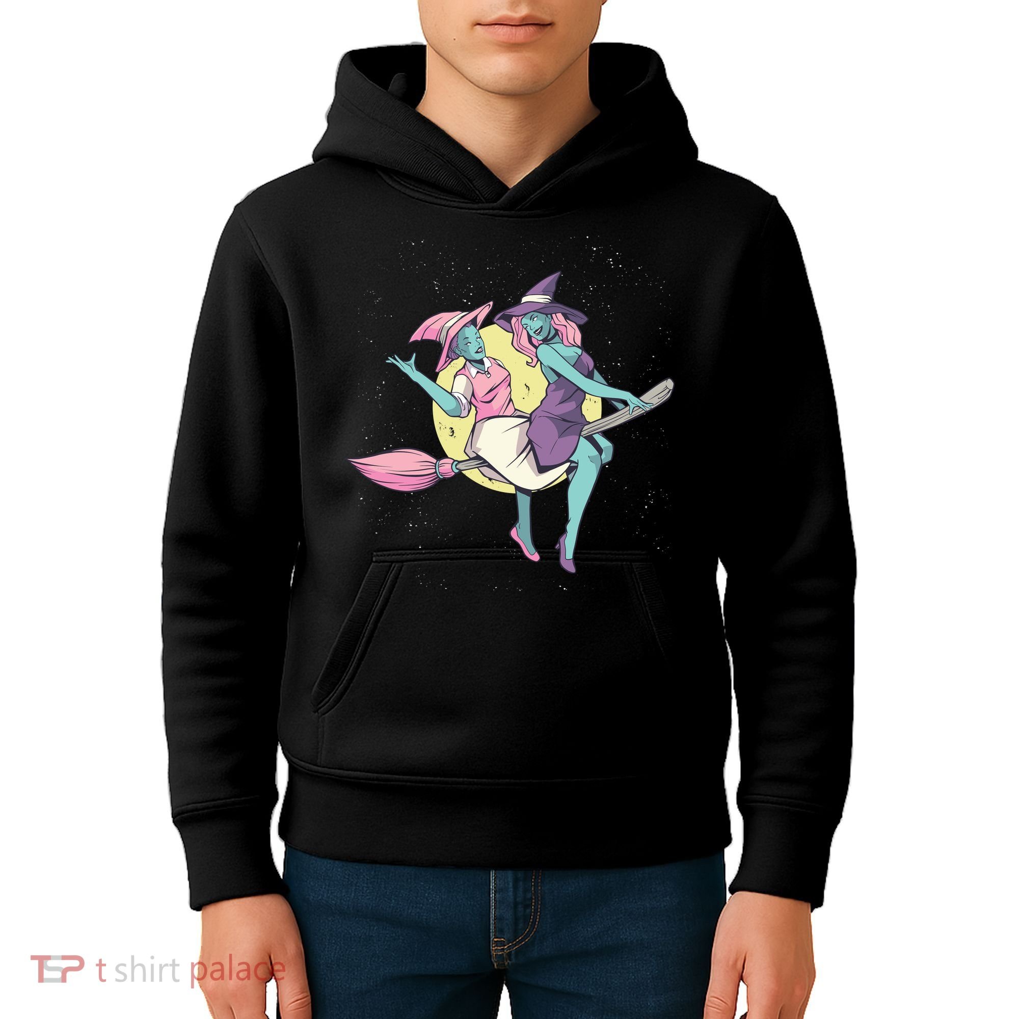 Retro Witches Flying Kids Hoodie
