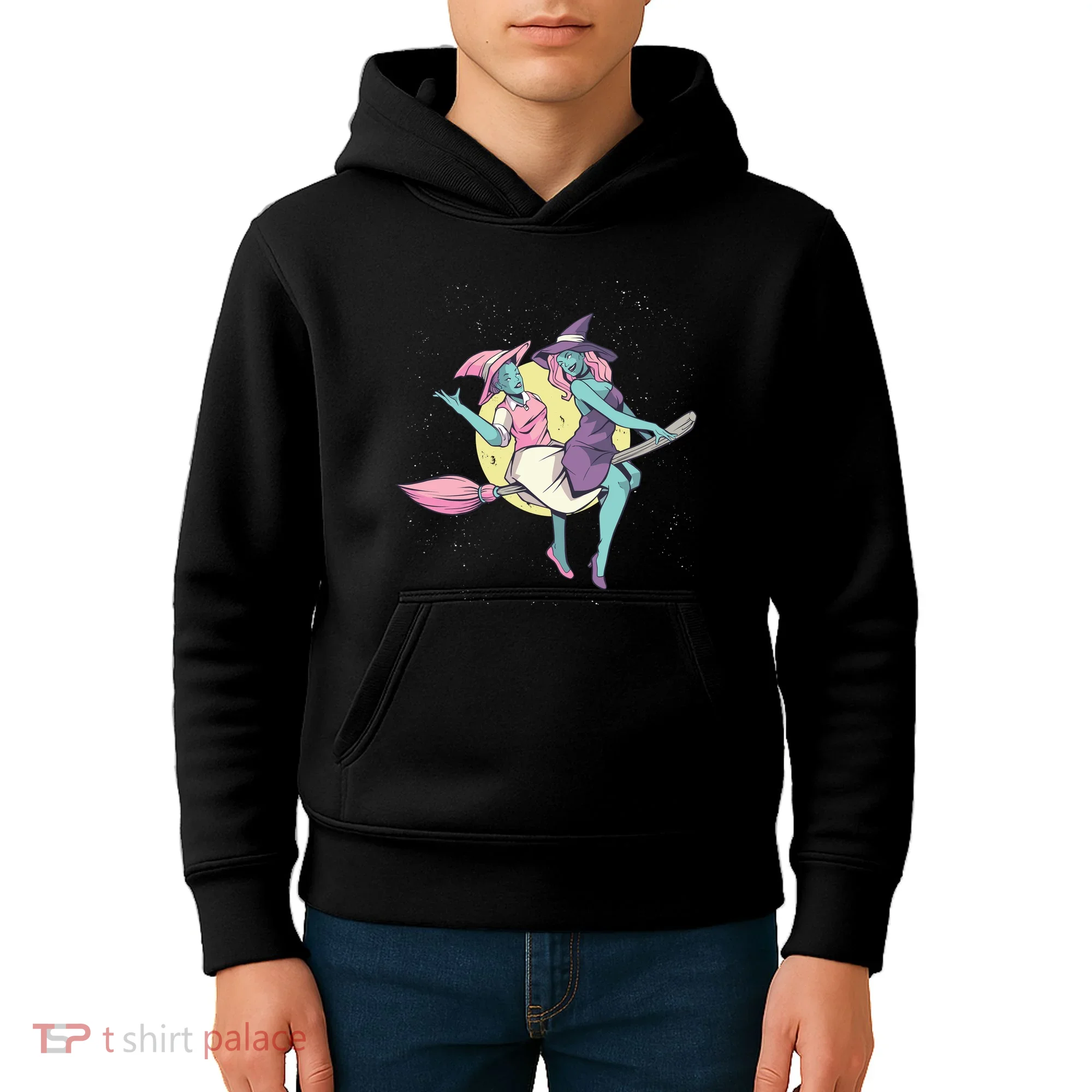 Retro Witches Flying Kids Hoodie