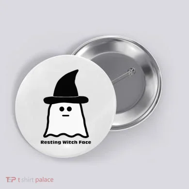 Resting Witch Face Funny Ghost Halloween Button
