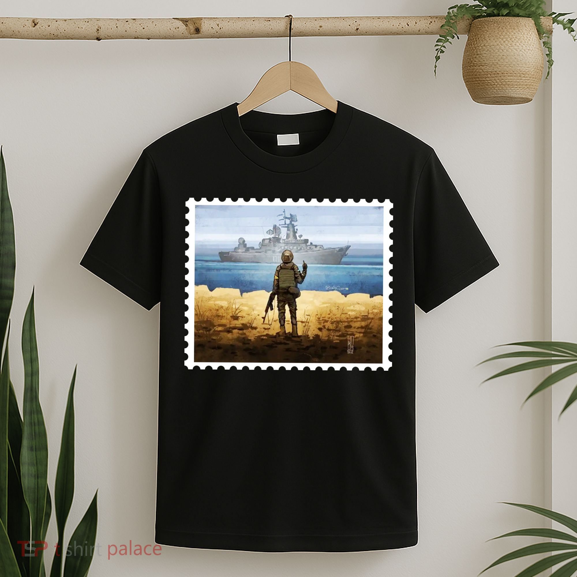 Russian Warship Go F Yourself Ukraine Postage Stamp Ukrainian Pride T-Shirt