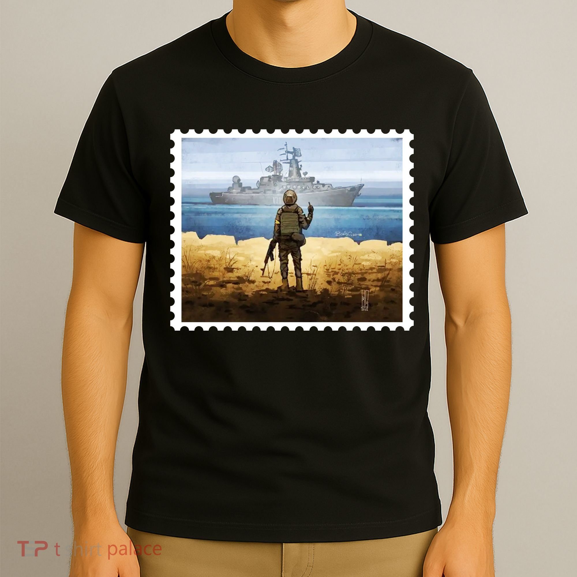 Russian Warship Go F Yourself Ukraine Postage Stamp Ukrainian Pride T-Shirt