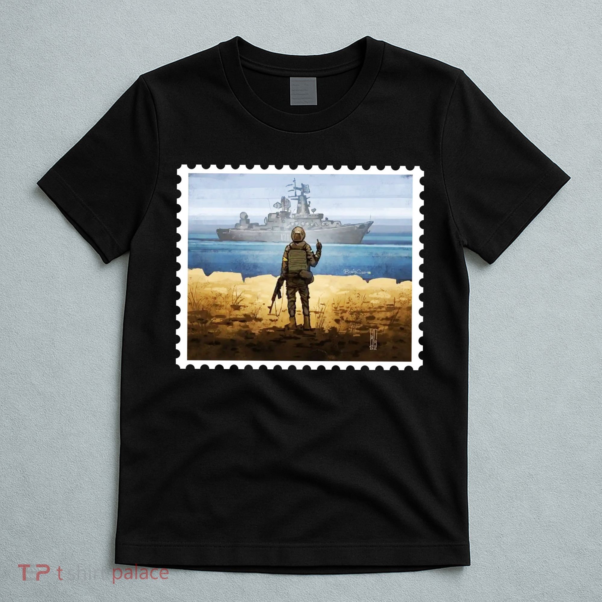 Russian Warship Go F Yourself Ukraine Postage Stamp Ukrainian Pride T-Shirt