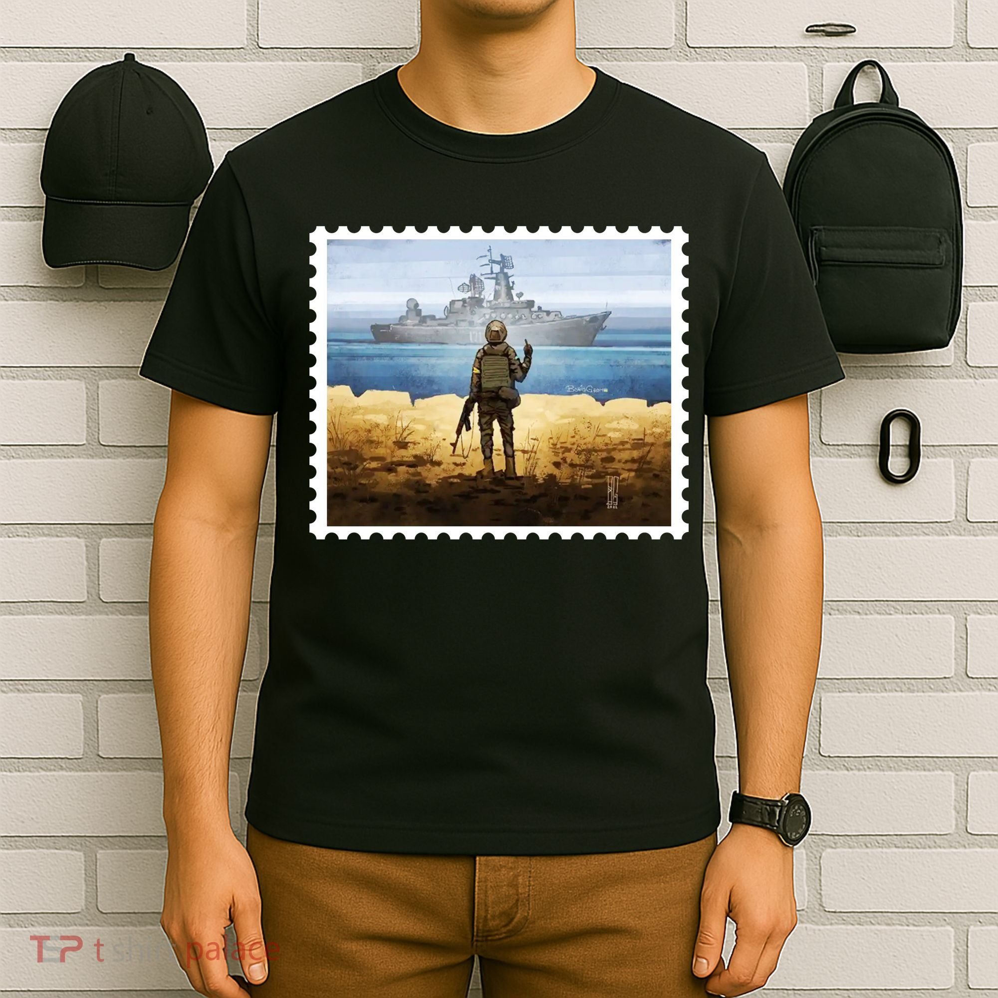 Russian Warship Go F Yourself Ukraine Postage Stamp Ukrainian Pride T-Shirt
