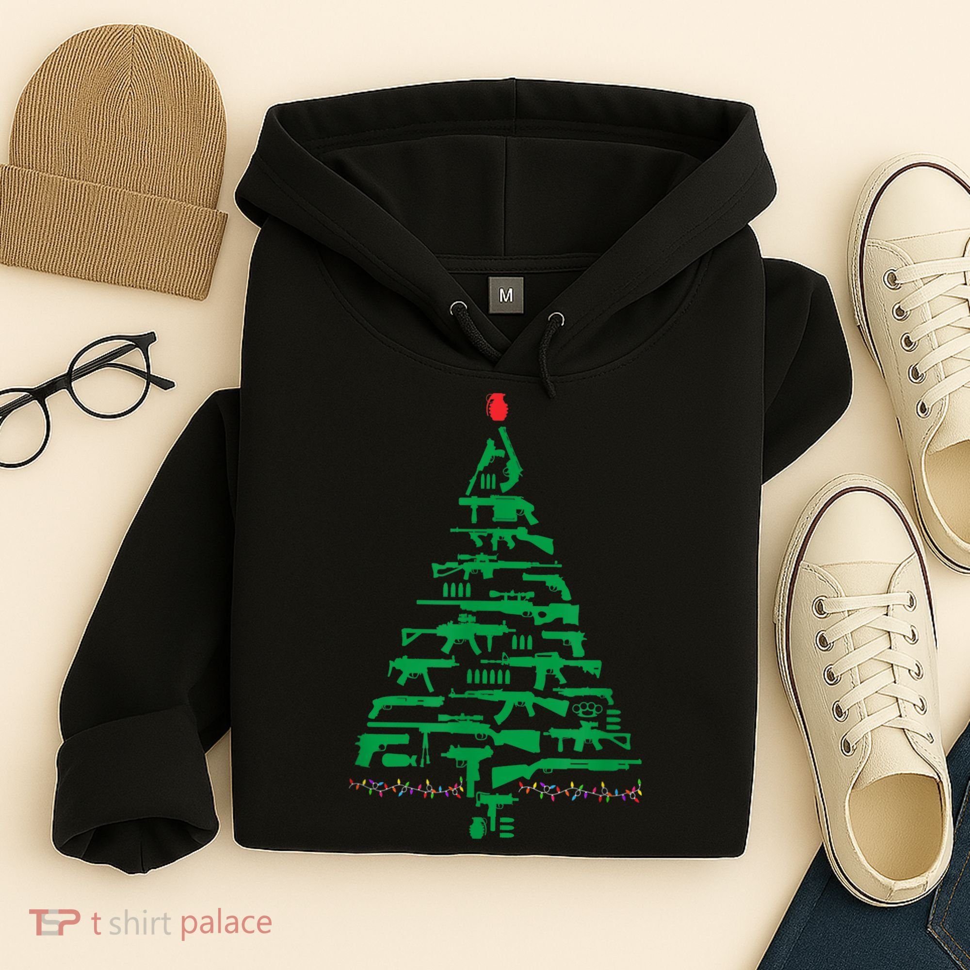 Rifle Weapon Gun Christmas Tree For Weapon Fools & Patriots Hoodie