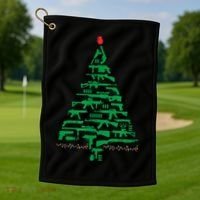 Rifle Weapon Gun Christmas Tree For Weapon Fools & Patriots Golf Towel thumb 1