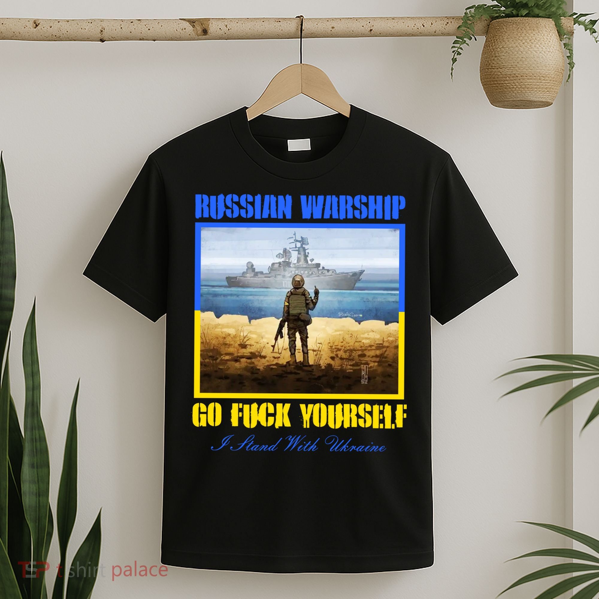 Russian Warship Go F Yourself I Stand With Ukraine Postage Stamp T-Shirt