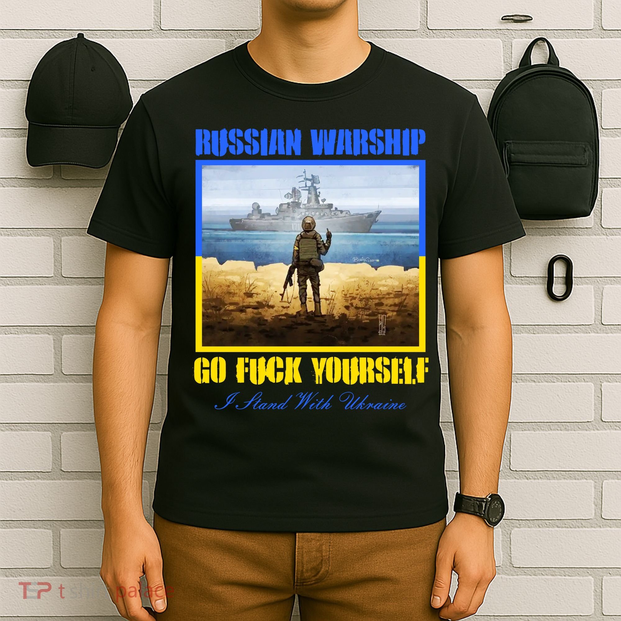 Russian Warship Go F Yourself I Stand With Ukraine Postage Stamp T-Shirt