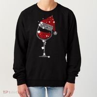 Red Wine Glass Christmas Tee Funny Santa Hat Xmas Gift TShirt Women's Sweatshirt thumb 0