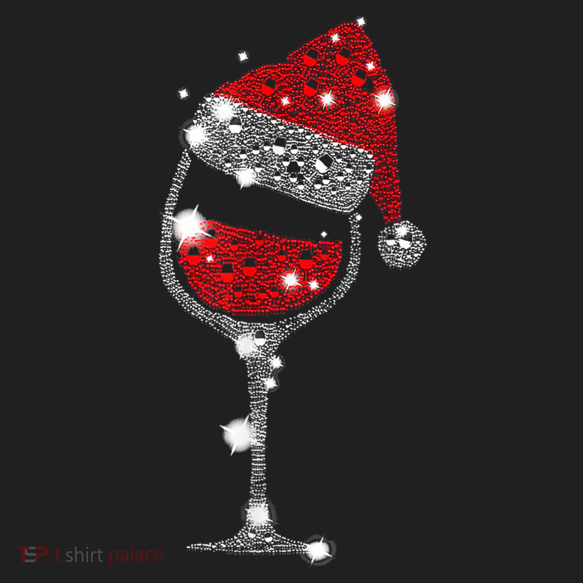 Red Wine Glass Christmas Tee Funny Santa Hat Xmas Gift TShirt Women's Sweatshirt