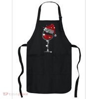 Red Wine Glass Christmas Tee Funny Santa Hat Xmas Gift TShirt Apron thumb 0