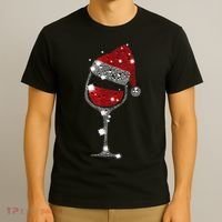 Red Wine Glass Christmas Tee Funny Santa Hat Xmas Gift TShirt T-Shirt thumb 3