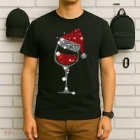 Red Wine Glass Christmas Tee Funny Santa Hat Xmas Gift TShirt T-Shirt thumb 6