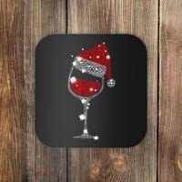 Red Wine Glass Christmas Tee Funny Santa Hat Xmas Gift TShirt Coaster thumb 0
