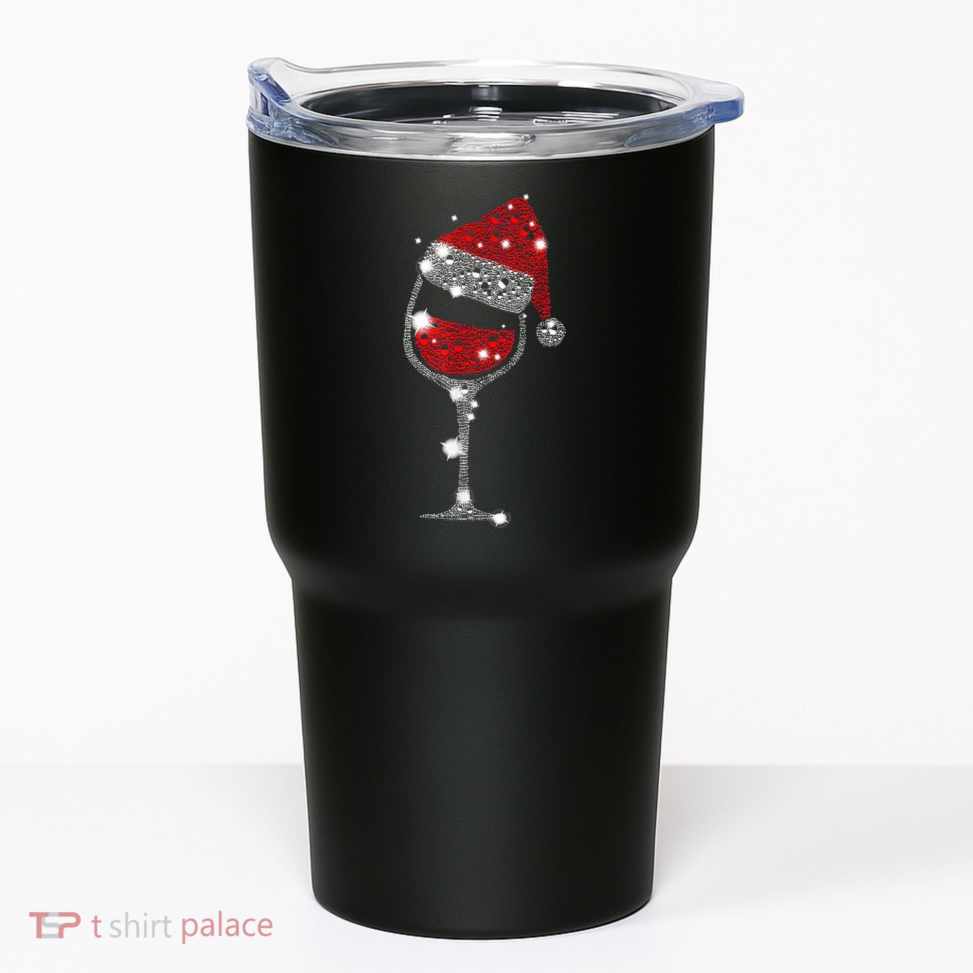 Red Wine Glass Christmas Tee Funny Santa Hat Xmas Gift TShirt Tumbler